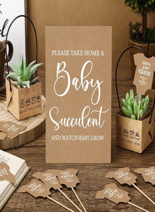 Anglechic 121 Pcs Baby Shower Favors for Guests 2.2" Succulents Wrap Bags Include 1 Sign 60 Tags 60 Wraps Baby Shower Succulents Favors for Guest Gift Not Include Plants(Rustic) - Image 4